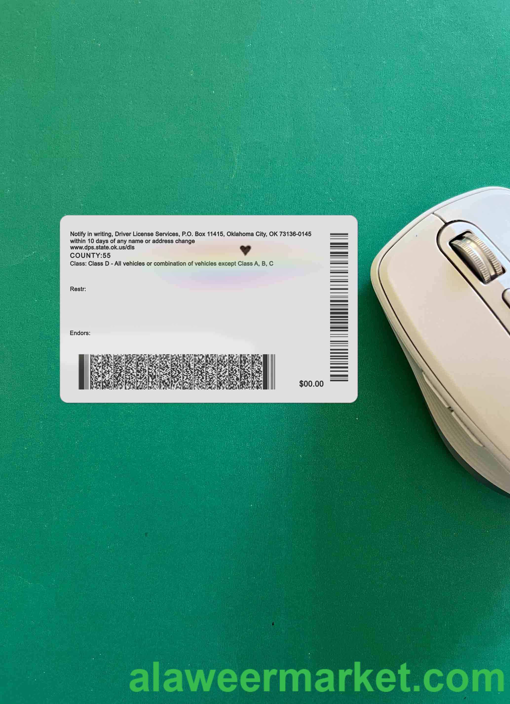 USA Oklahoma driving license template in PSD format, fully editable (2020 – present) photolook BACK